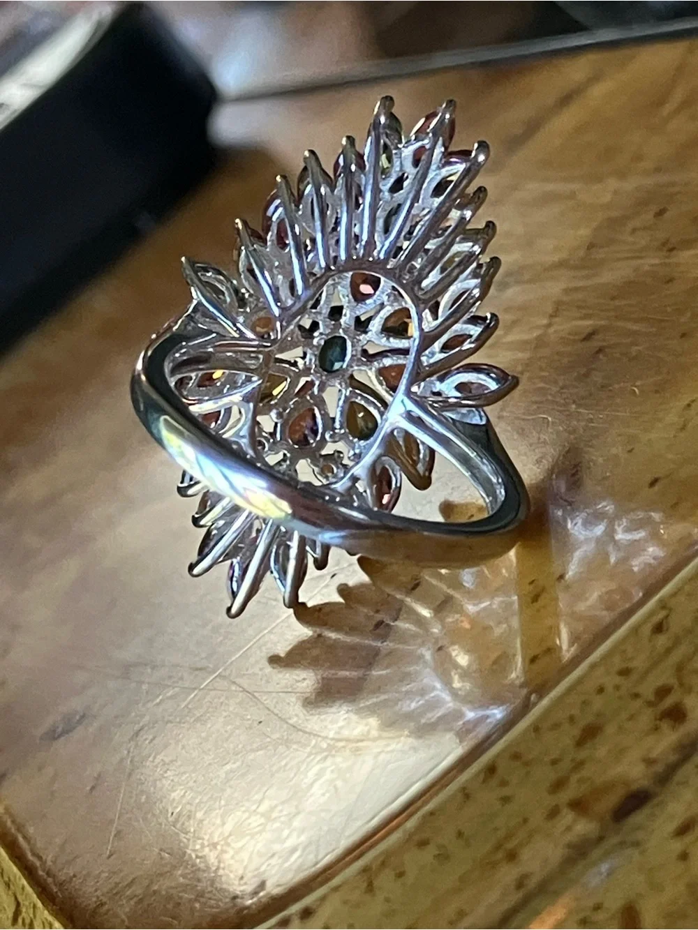 Natural Multi Color Tourmaline Sterling Silver Ring Size 7